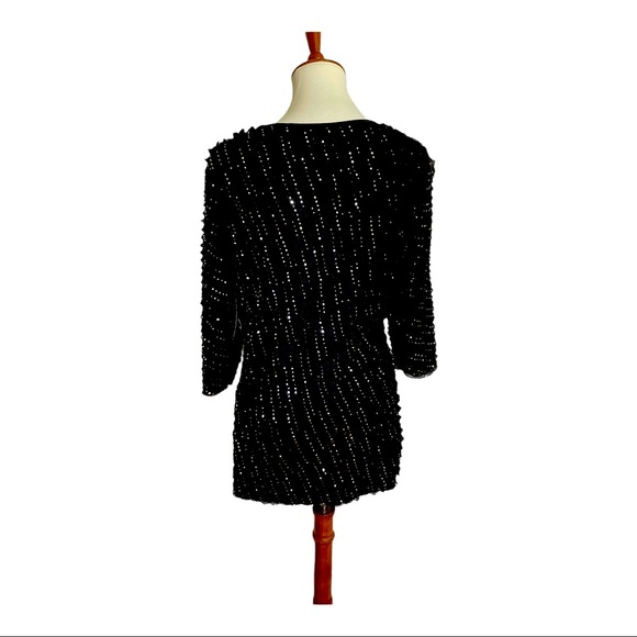 Kim Rogers Sparkly Silver Eyelash Ruffle Black Womens Petite Large Tunic Top - Picture 3 of 8